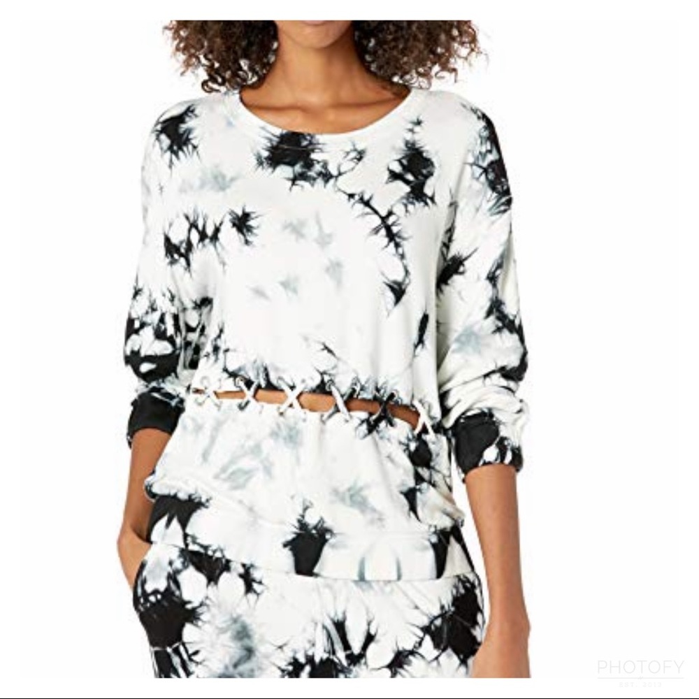 Kendall and Kylie Women’s Salt & Pepper Tie-Dye Lace Up Sweatshirt  M